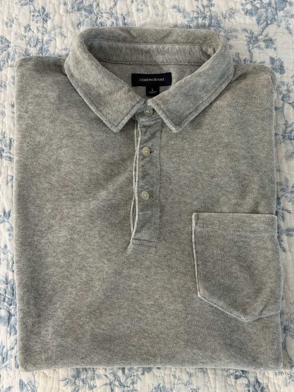 J.Crew Men’s Terry Cloth Polo Charcoal Grey Size L